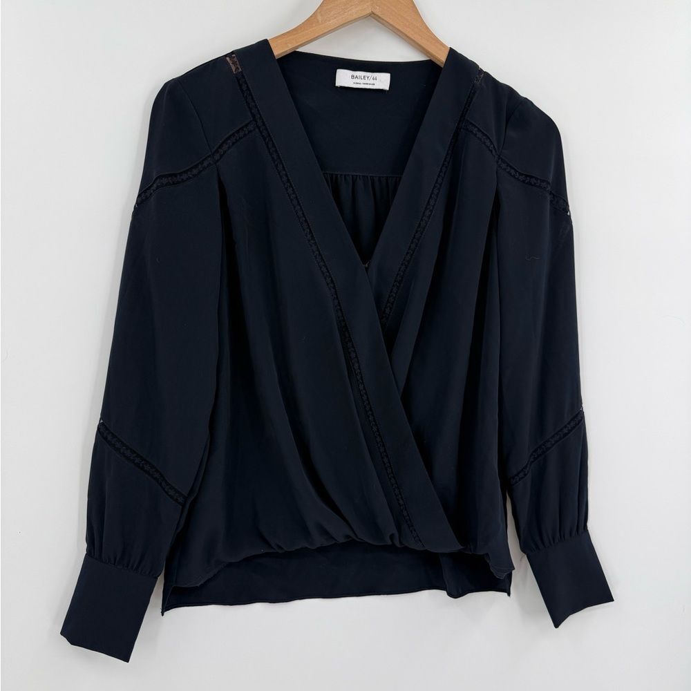 Bailey 44 Corrine Top Lace Trim Surplice Blouse in Twilight | Size XS